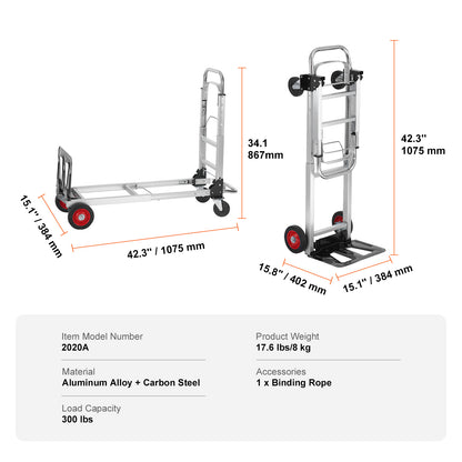 Aluminum Folding Hand Truck, 2 in 1 Design 400 lbs Capacity, Heavy Duty Industrial Collapsible cart, Dolly Cart with Rubber Wheels for Transport and Moving in Warehouse, Supermarket, Garden image 7