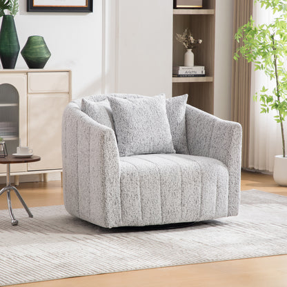 39"W Upholstered Oversized 360° Swivel Accent Barrel Chair and Half Cozy Sofa with 3 Pillows, Chenille Channel Tufted Pumpkin-Shape Club Armchair for Living Room, Bedroom, Office, Lounge,White-Black image 1