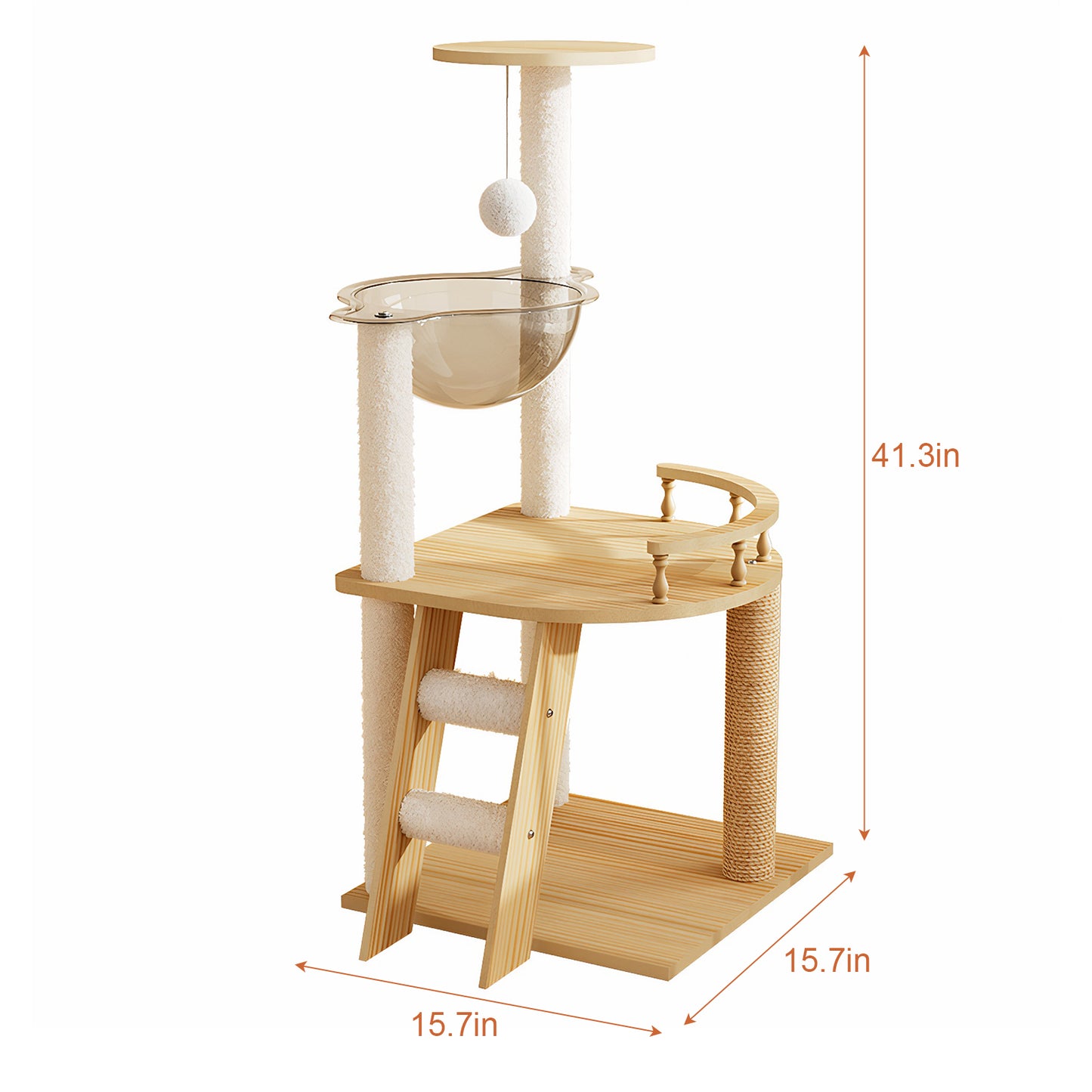 41.3" Modern Cat Tower, Wood Cat Tree Tower for Indoor Cats, Cat Treewith Sisal-Covered Scratching Posts and Top Perch, Cat Condo with Acrylic Hammock for Small Large Cats image 3