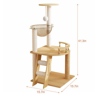 41.3" Modern Cat Tower, Wood Cat Tree Tower for Indoor Cats, Cat Treewith Sisal-Covered Scratching Posts and Top Perch, Cat Condo with Acrylic Hammock for Small Large Cats image 3
