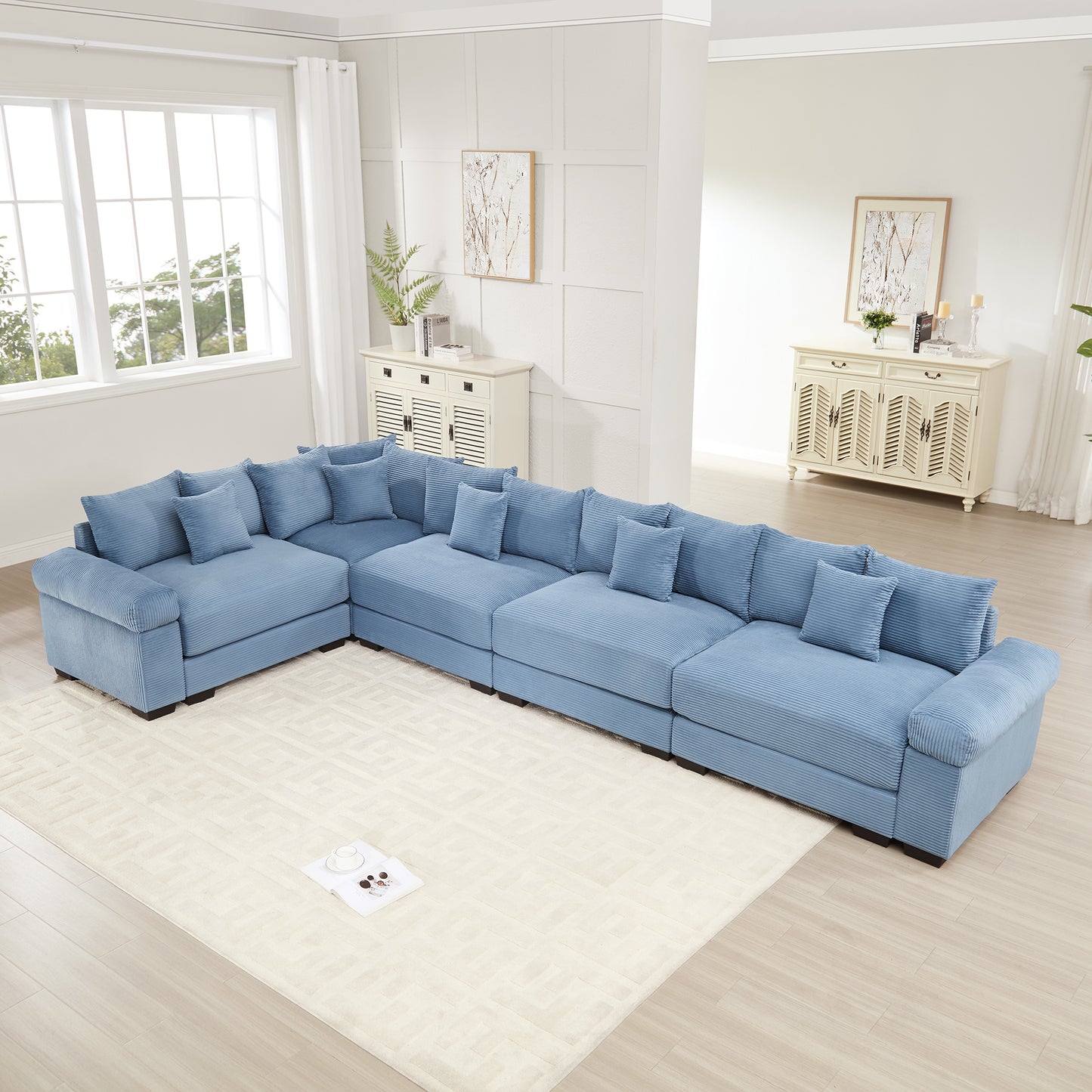 Oversized Cloud Modular Sectional Couch,Convertible Sectional Couches Deep Seat Extra-Wide Armrests, 18Throw Pillows Premium Corduroy Fabric, Ergonomic Design,Easy Assembly, For Study,Blue image 1