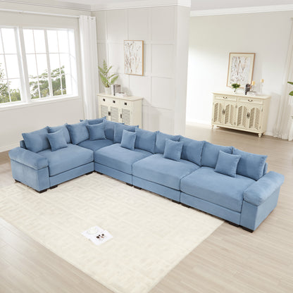 Oversized Cloud Modular Sectional Couch,Convertible Sectional Couches Deep Seat Extra-Wide Armrests, 18Throw Pillows Premium Corduroy Fabric, Ergonomic Design,Easy Assembly, For Study,Blue image 1