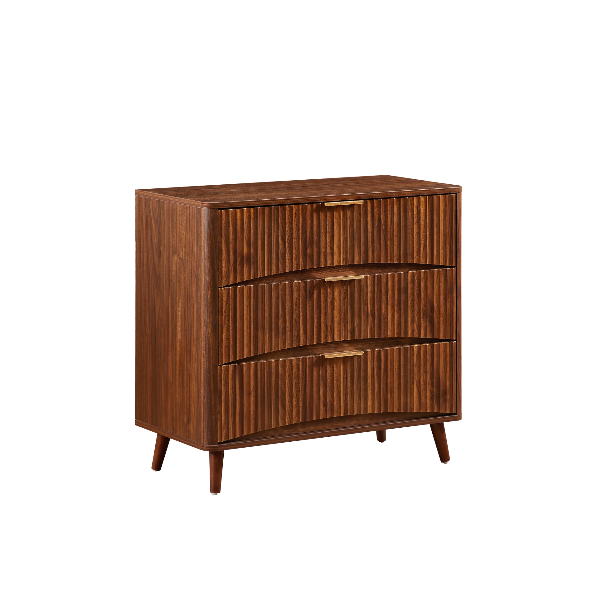 Fluted 3 Drawer Dresser, Mid-Century Modern Tall Chest of Drawers with Vertical Grooved Design, Solid Wood Storage Cabinet with Metal Handles for Bedroom Living Room, Walnut (31.5"W x 15"D x 30"H) image 8