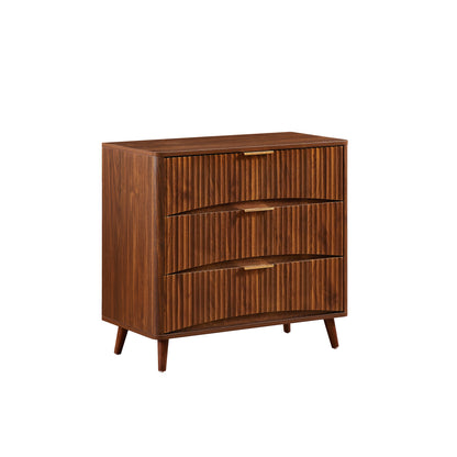 Fluted 3 Drawer Dresser, Mid-Century Modern Tall Chest of Drawers with Vertical Grooved Design, Solid Wood Storage Cabinet with Metal Handles for Bedroom Living Room, Walnut (31.5"W x 15"D x 30"H) image 8