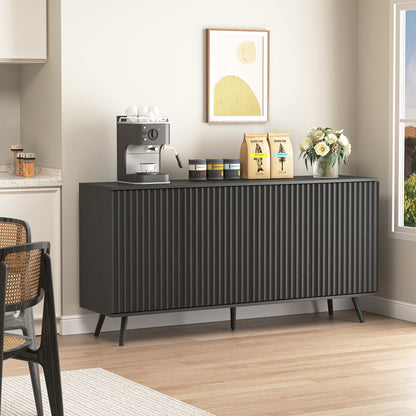 Sideboard Buffet Cabinet with Storage, Long Sideboard Storage Cabinet with 4 Doors, Wood Credenza Console Coffee Bar Cabinets with Adjustable Shelves for Living Room Kitchen Dining Room Black image 9