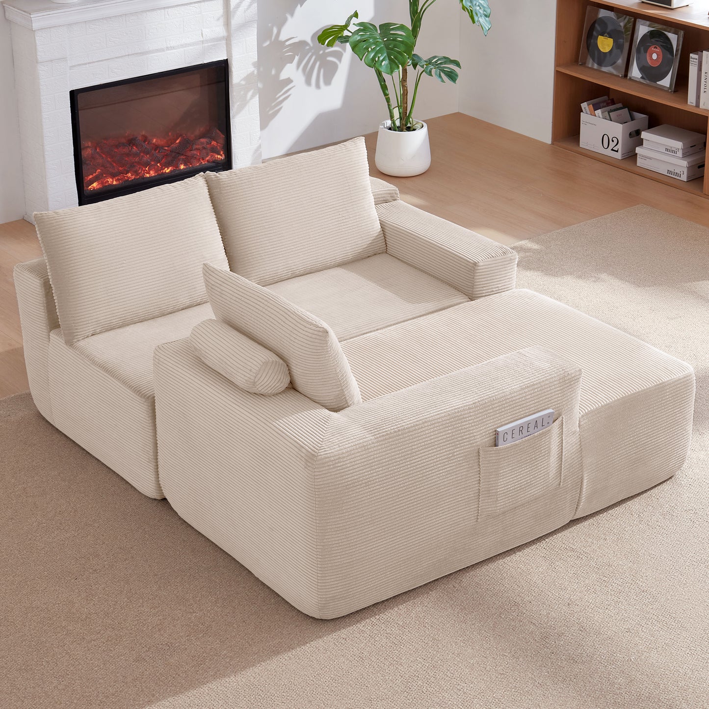 New 96.9''Cloud Sectional Couch with L-Shaped Chaise,Modern Modular Sofa with Deep Seat, Upholstered Couches for Living Room Bedroom,No Assembly Required,(Corduroy Fabric),White,Left image 4