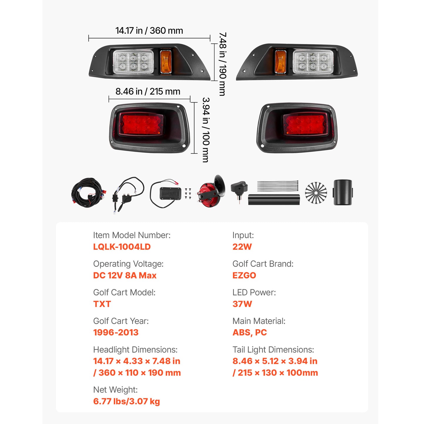 12V Golf Cart LED Headlight Tail Light Kit Legal Street For EZGO TXT 1996-2013 image 12