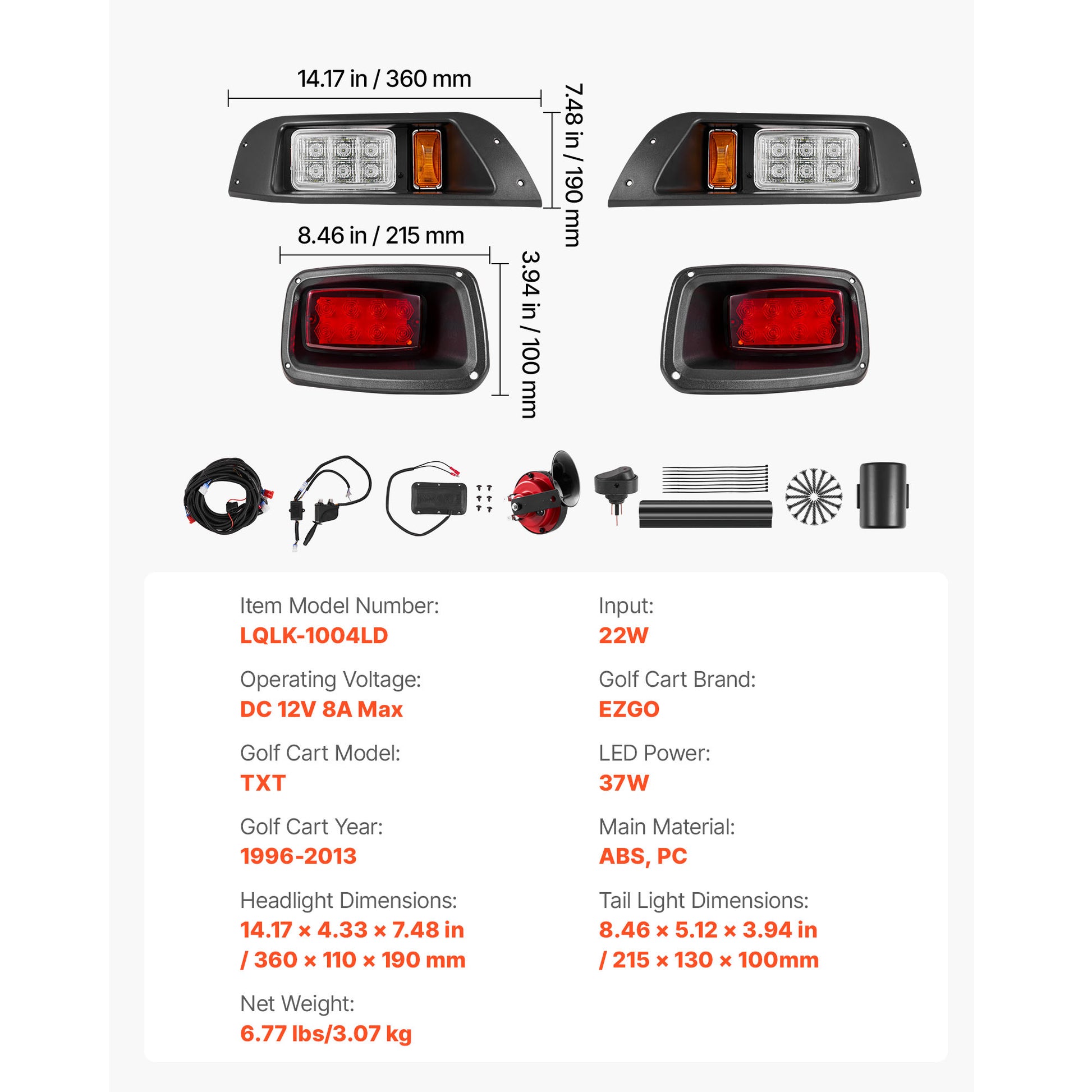 12V Golf Cart LED Headlight Tail Light Kit Legal Street For EZGO TXT 1996-2013 image 12