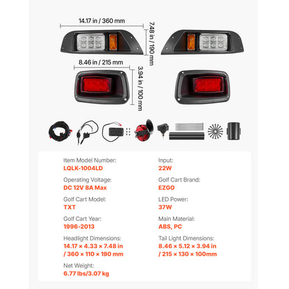 12V Golf Cart LED Headlight Tail Light Kit Legal Street For EZGO TXT 1996-2013 image 12