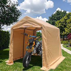 7x12ft Outdoor Portable Gazebo Storage Shelter Shed with 2 Roll up Zipper Doors & Vents Carport for Motorcycle Waterproof and UV Resistant Anti-Snow Portable Garage Kit Tent, Sand