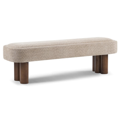 Indoor Khaki Boucle Dining Bench with Walnut Color Legs, 60.04'L Upholstered Seating for Kitchen, Dining Room and Living Space,250lbs Capacity image 8