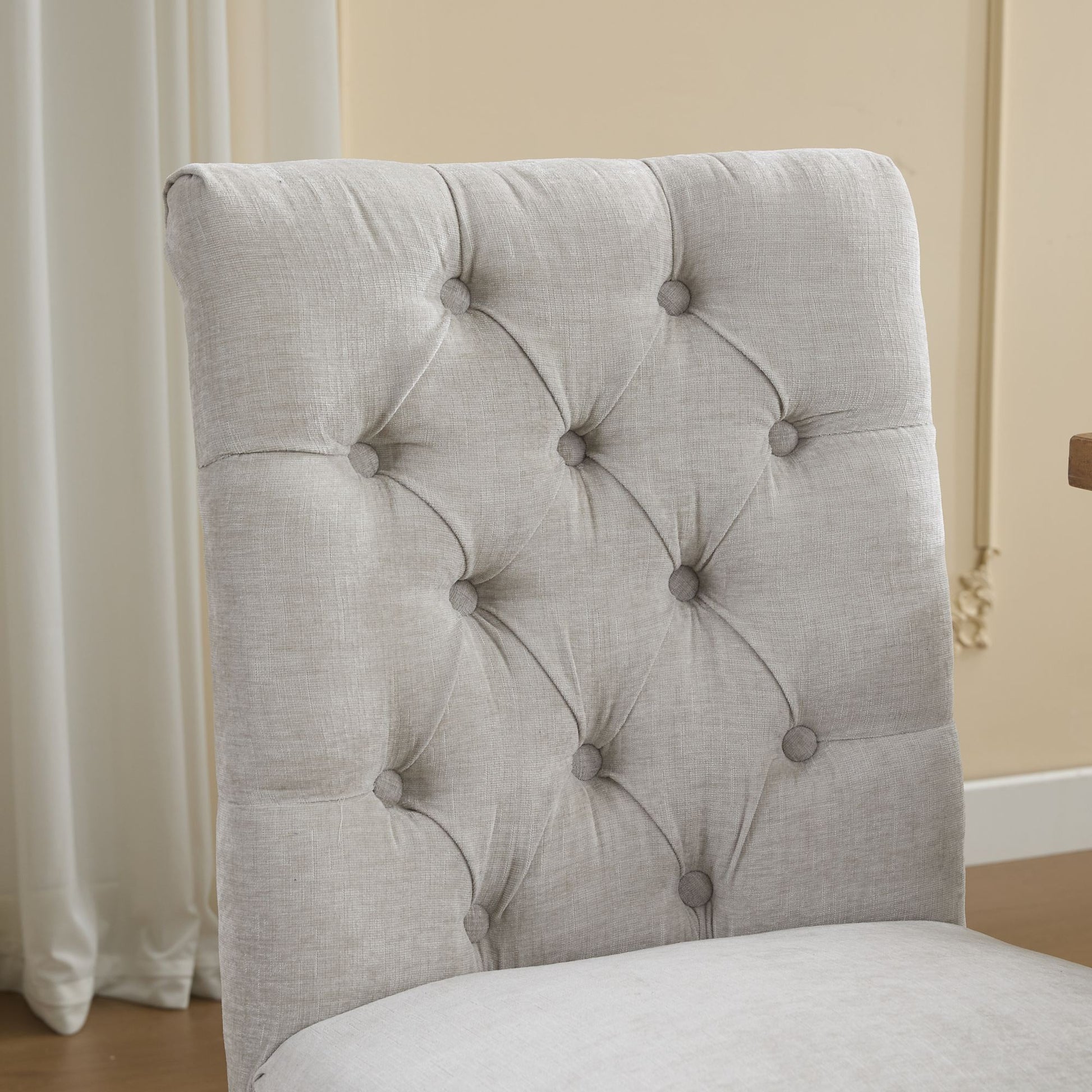 Upholstered Chenille Fabric Accent Dining Chair, Curved Solid Wood Legs, Elegant Tufted Club Dining Room Kitchen Room Dining Chair, Set of 2,Beige,SW1894BG image 9