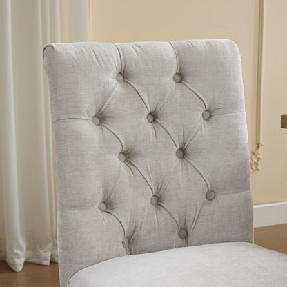 Upholstered Chenille Fabric Accent Dining Chair, Curved Solid Wood Legs, Elegant Tufted Club Dining Room Kitchen Room Dining Chair, Set of 2,Beige,SW1894BG image 9