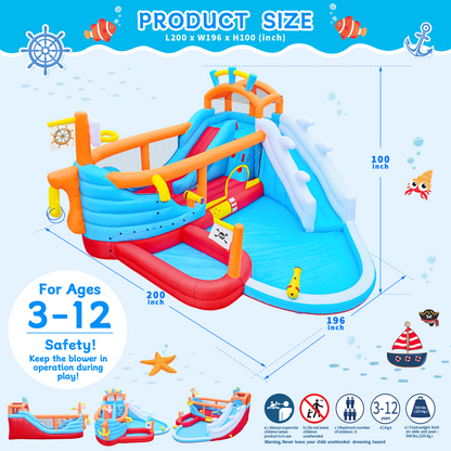 9 in1 Inflatable Slide Water Park Jump Area Dual Slides Climbing Wall Anchor Ring Toss Basketball Hoop Dual Water Guns Shallow and Bathing Poolsfor Kids image 3