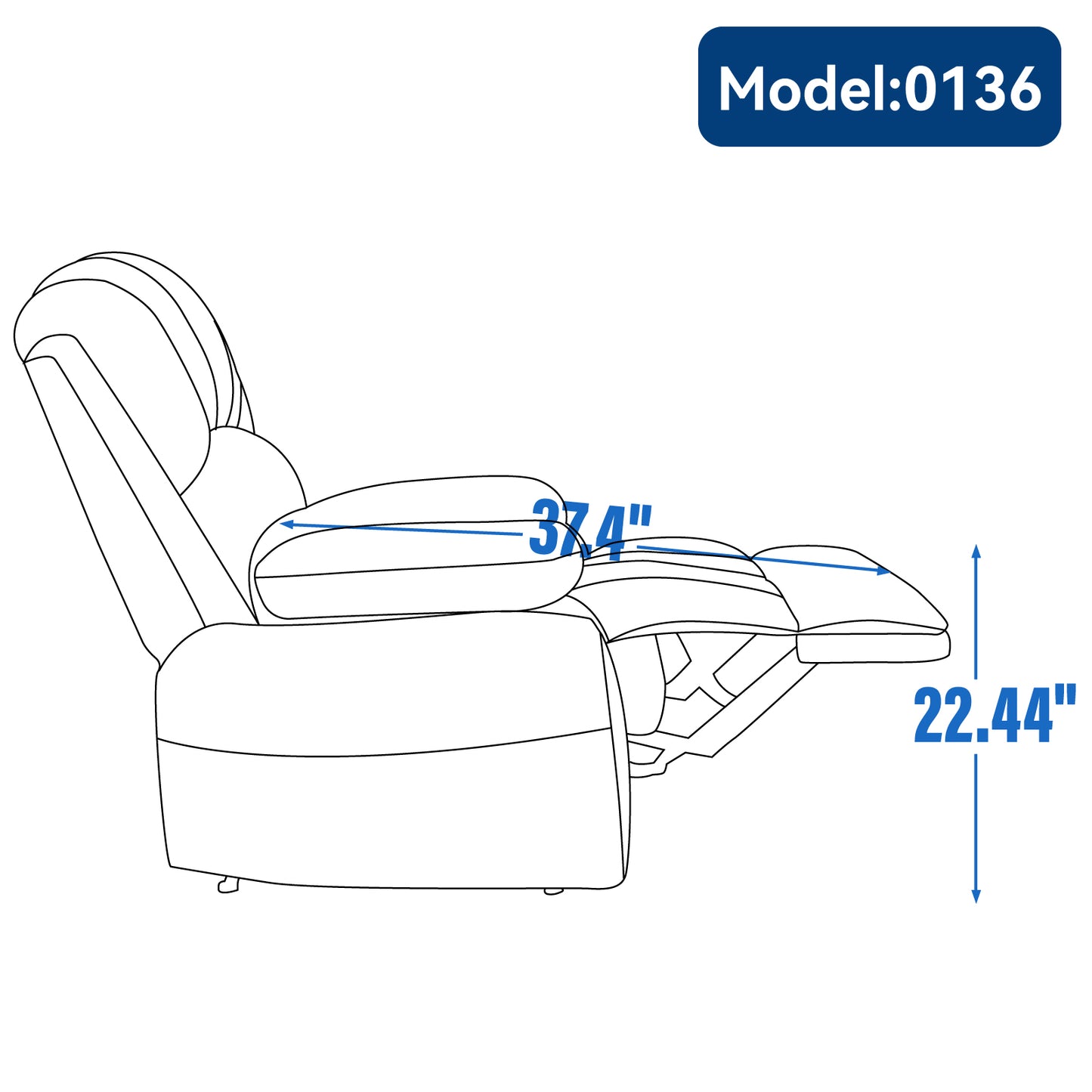 Large Manual Recliner Chair in Fabric for Living Room, Beige image 11