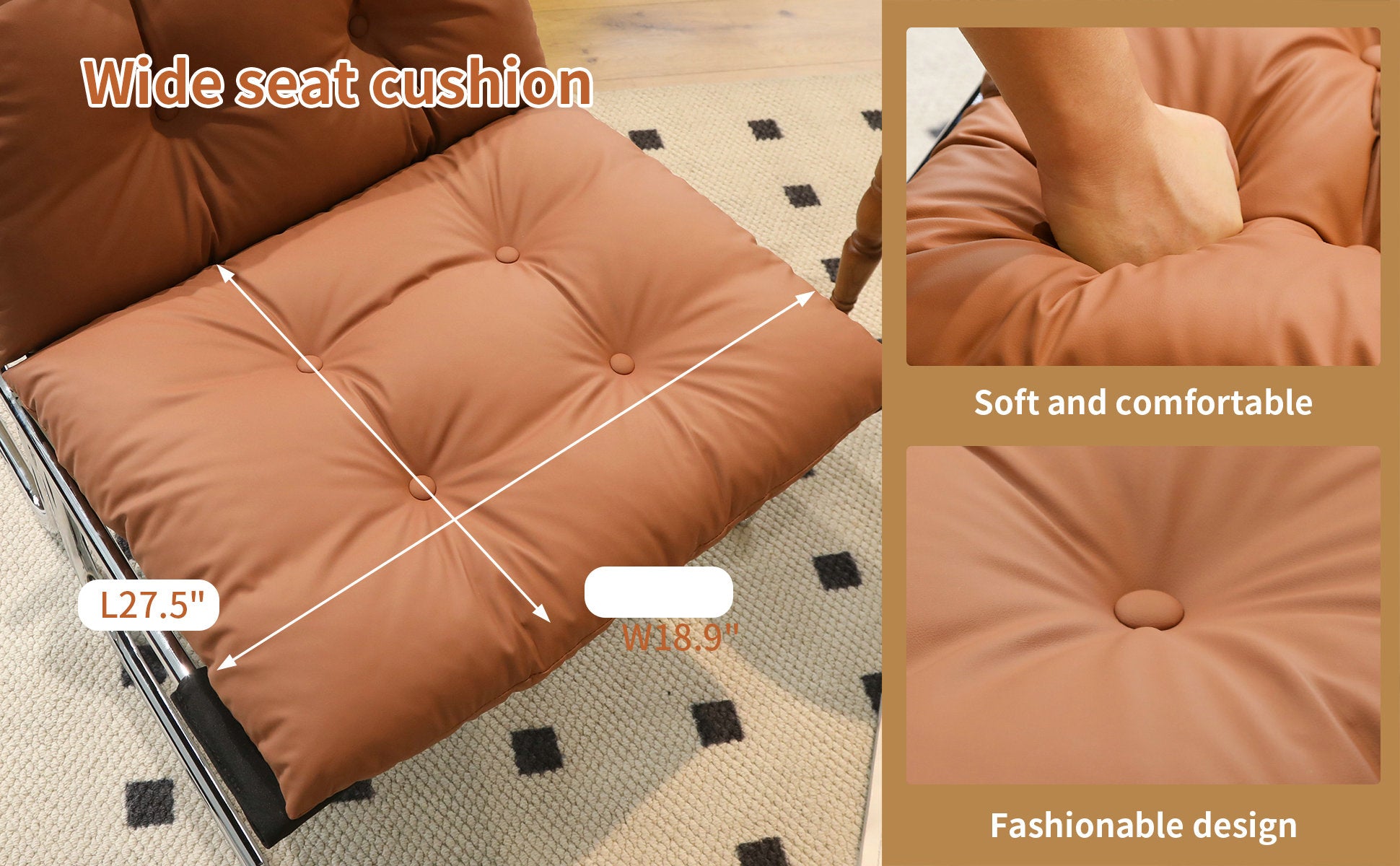 Leather Armchair, Modern Accent Chair High Back, Living Room Chairs with Metal Legs and Soft Padded, Sofa Chairs for Home Office,Bedroom,Dining Room (Brown-1pc) image 6