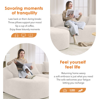 Boneless L-Shape Sectional Sofa with Curved Chaise,White Modular Chenille Compression Couch,30D High-Density Foam,Minimalist Modular Couches Sleeper for Living Room Bedroom Apartment Lounge. image 3