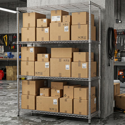 1400 Lbs 4-Shelf Storage Shelves,Wire Shelving Heavy Duty Metal Storage Shelving Unit Adjustable Garage Shelving Rack Pantry Kitchen (Chrome, 4 Tier,15.8" D x 45.3" W x 59.4" H) image 2