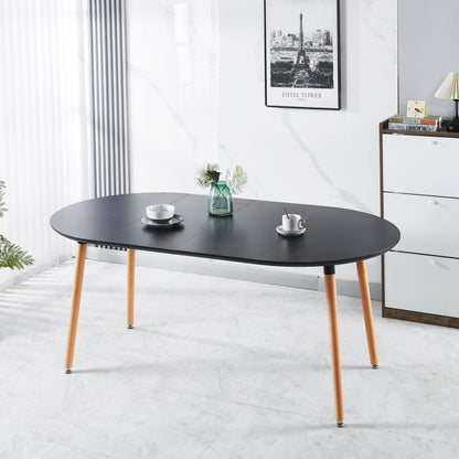 Extensible table,DINING TABLE,OFFICE TABLE,COFFEE TABLE,wood leg,MDF top,100/140/180x100x75cm,black color image 1