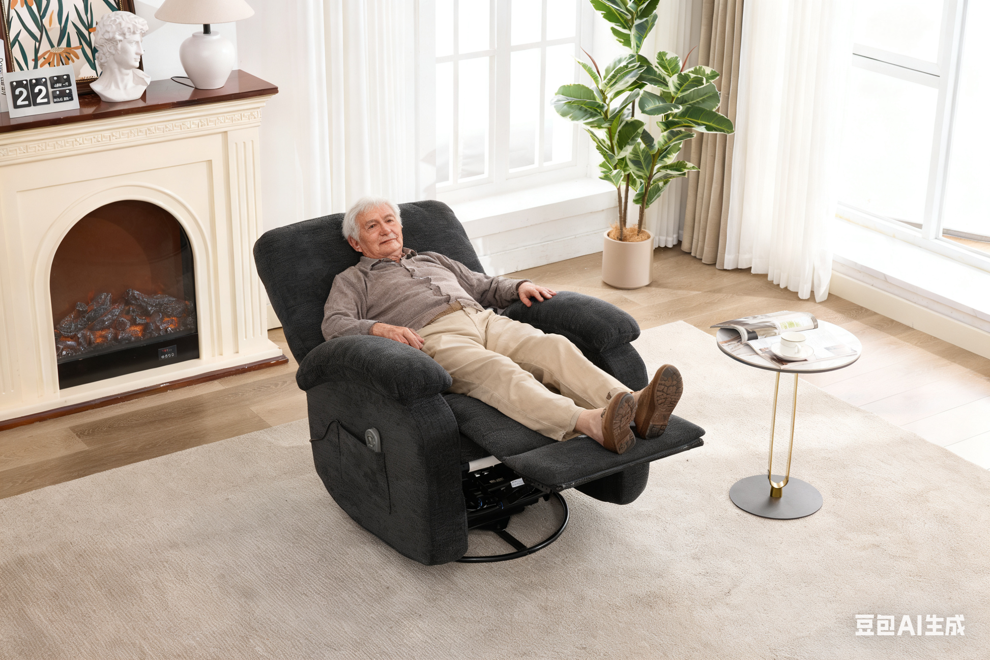 Hot massage manual lounge chair, with rocker arms and rotating fabric, with cup bucket, for living room, black image 2