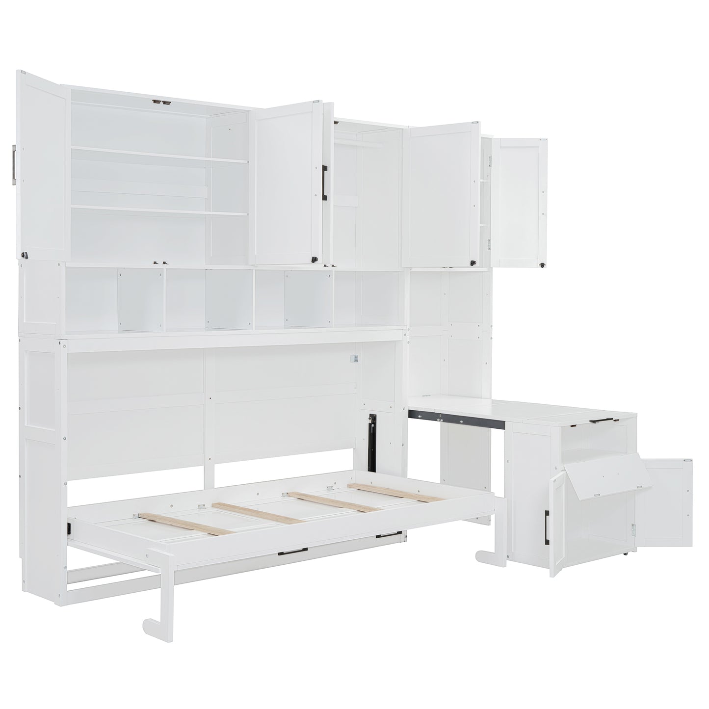 Twin Size Murphy Bed Wall Bed with Closet, Drawers & Desk-White(OLD SKU:LP000595AAK-2) image 11