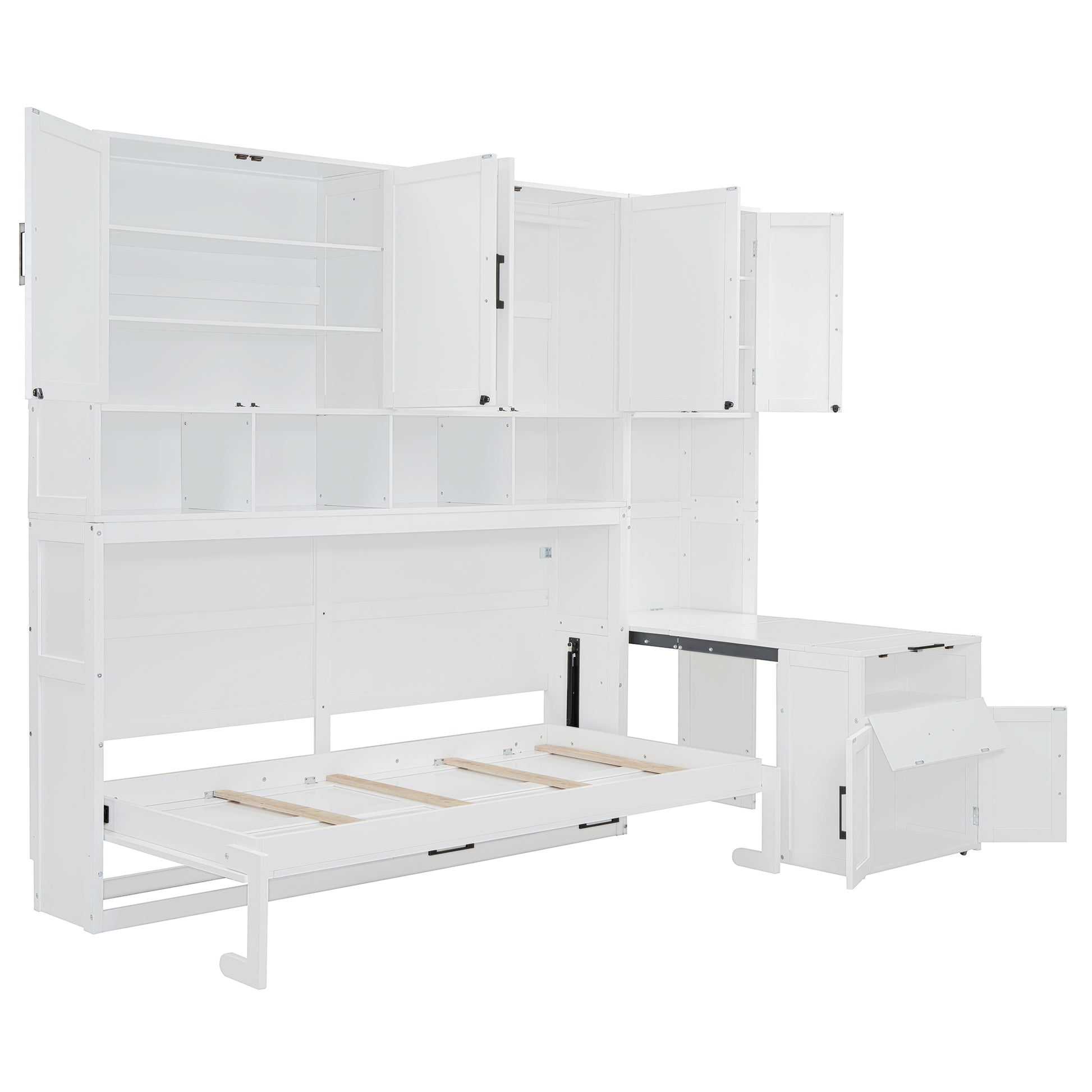 Twin Size Murphy Bed Wall Bed with Closet, Drawers & Desk-White(OLD SKU:LP000595AAK-2) image 11