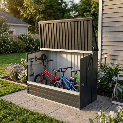 Outdoor Galvanized Steel Storage Shed with Flip Top & Foldable Front Door, Large Capacity Metal Tool Cabinet for Indoor & Backyard Storage 594.39 US Gal 2.25m³ image 1