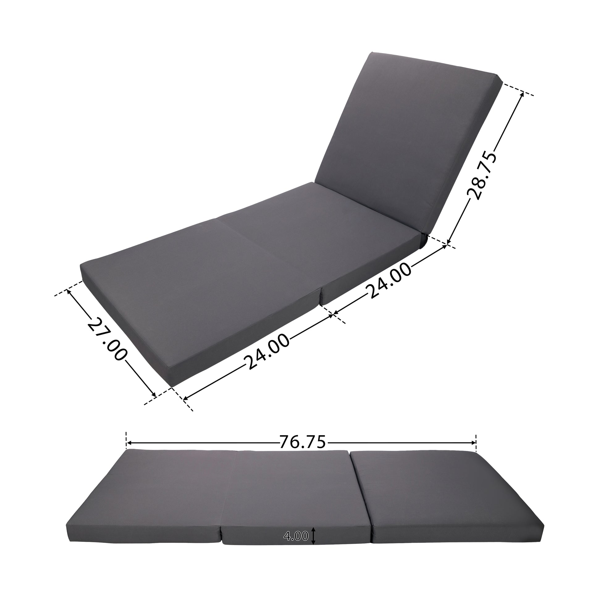 Lounge Chaise Set, Space Available On One Side, Acacia Solid Wood In Black With Lounge Cushion (Dark Grey & Triple Fold) – Matching Cream Version Available image 3
