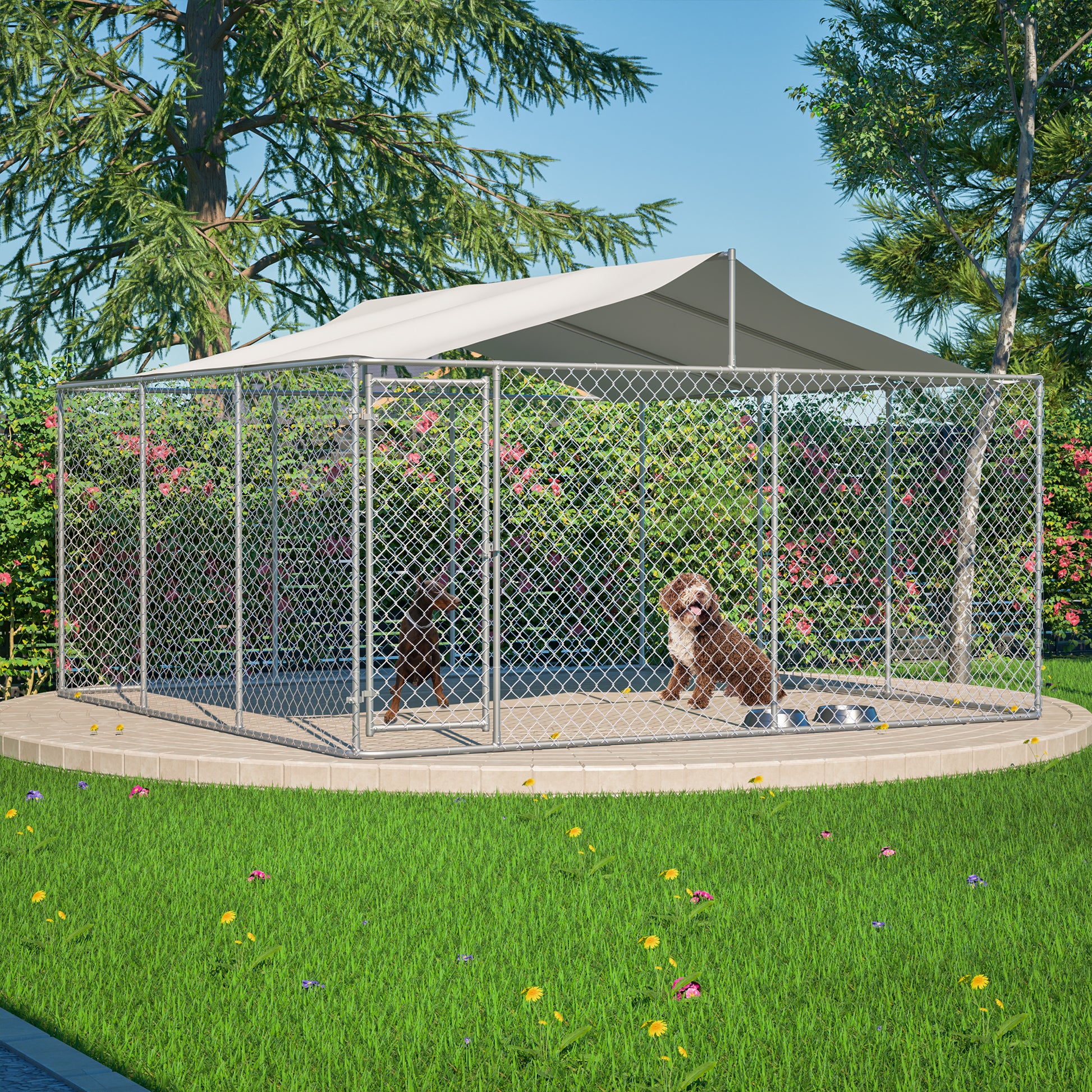 Heavy Duty Outdoor Dog Kennel 14.8x14.8x7.6 ft, Galvanized Chain Link Playpen with Waterproof Anti-UV Cover, Secure Lock, Large Exercise Pen for Puppy & Pets image 8