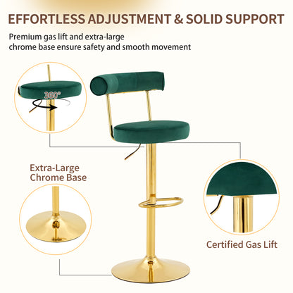 Soft Velvet Upholstered Swivel Adjustable Bar Chair with electroplated gold legs- Dining Room Living Room Bar Cafe Reception Desk Bar Stool(Dark Green, Set of 2) image 5