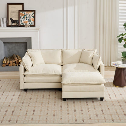 Cloud Sofa Ottoman only, Modern Sectional Couch, for Living Room Bedroom and Apartment, Comfy Double Layer Upholstered Seat Cushion, Breathable Chenille Fabric, Beige image 4