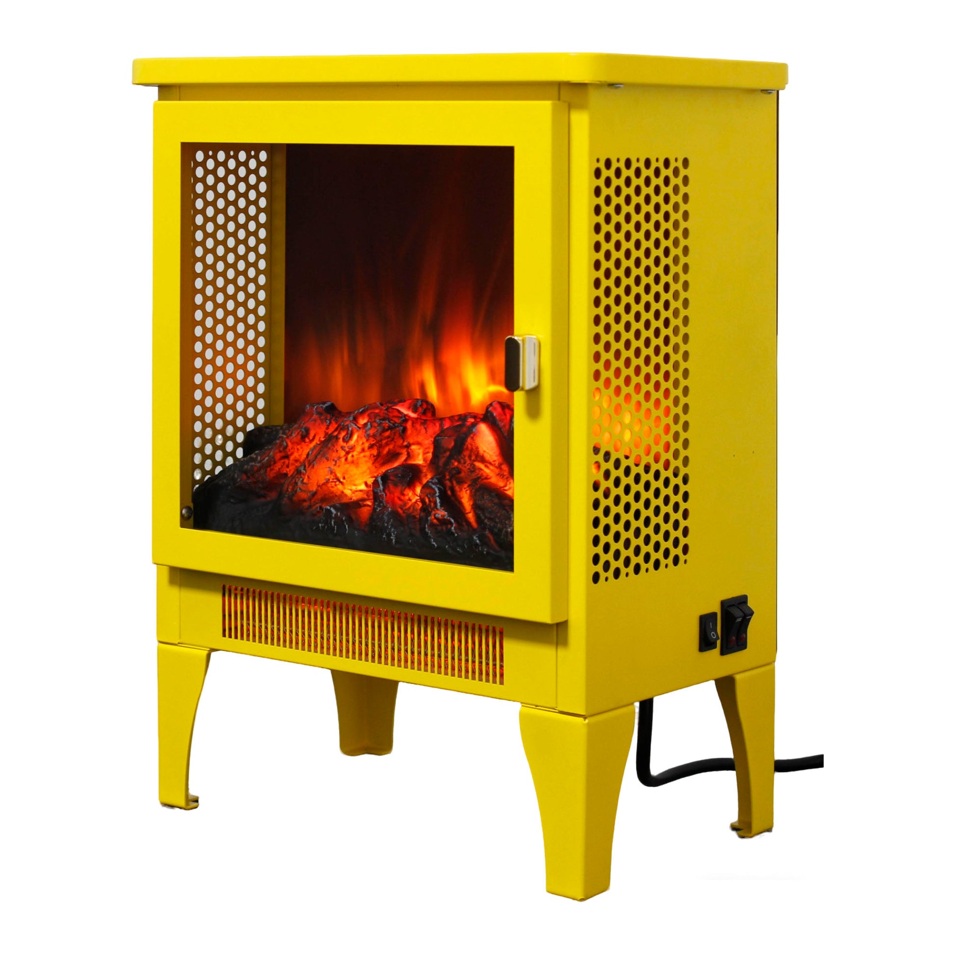 18 inch Freestanding Electric Fireplace Stove heater with 3D Flame effect,Lemon Yellow image 3