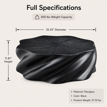 35" Fully Assembled Petal Coffee Table – Sculptural Matte Black Fiberglass, Modern Organic Design, No Assembly, Multi-Scene Center Table image 8