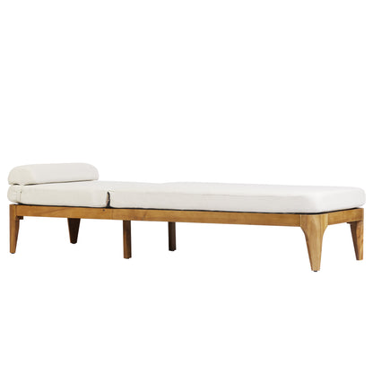 TOPMAX Acacia Wood Chaise Lounge, Outdoor Sun Lounge Chair, Patio Recliner with Adjustable Backrest and Head Pillow for Poolside, Backyard, Garden, Indoor&Outdoor, Beige image 11