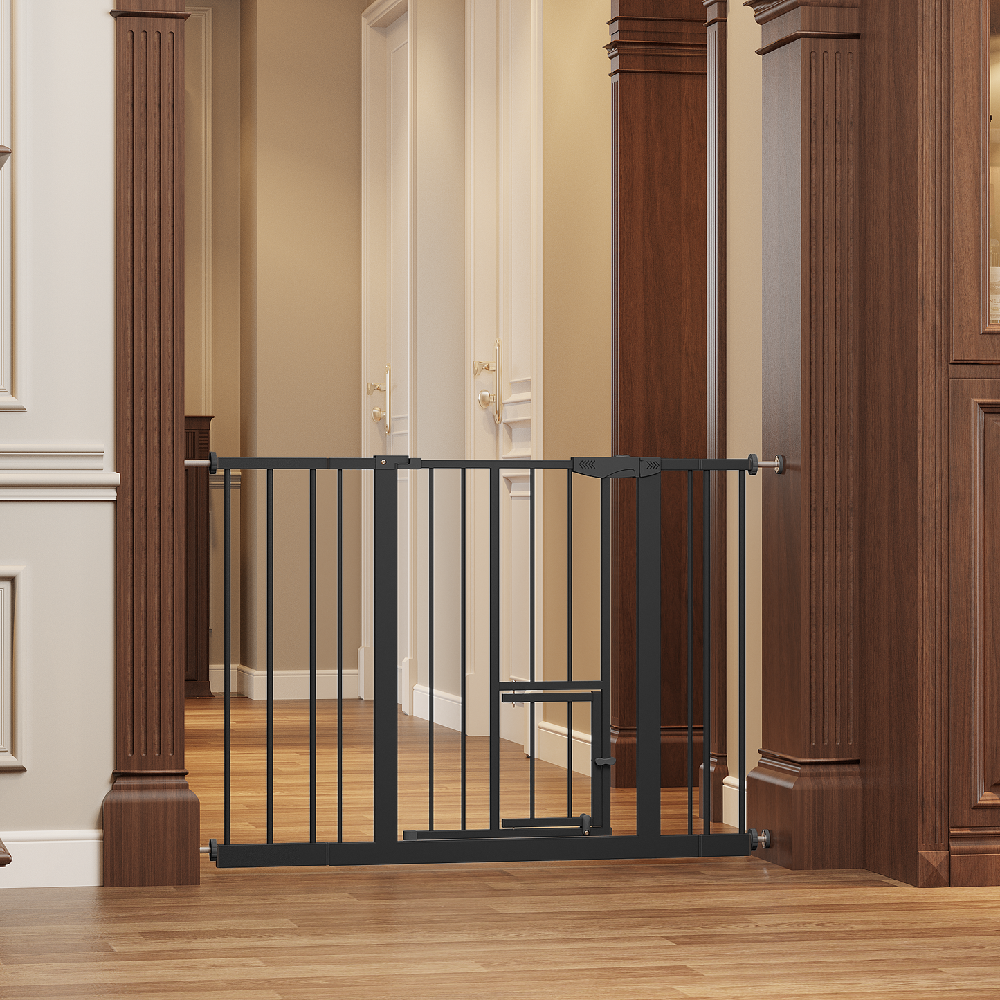 Baby Gate with Cat Door, 29.5-44.1" Metal Pet Door for Stairs & Doorways,Pressure Mounted,No Tools Needed, Black image 5