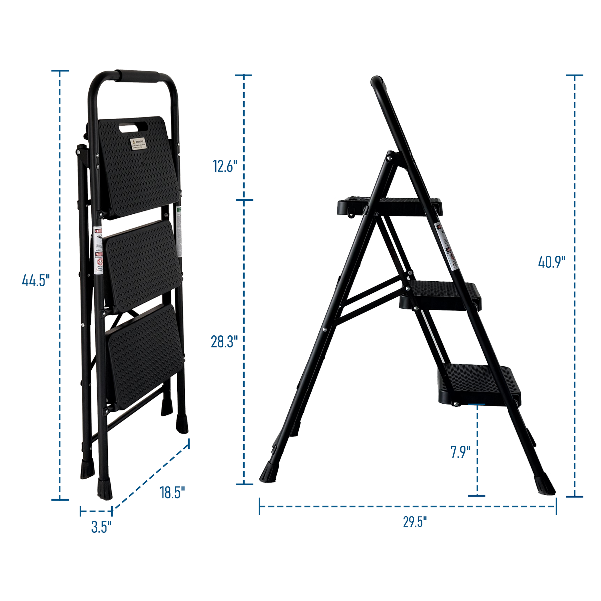 3 Step Ladder, Folding Step Stool with Wide Anti-Slip Pedal, Sturdy Steel Ladder, Lightweight, Portable Steel Step Stool image 11