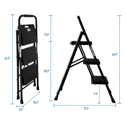 3 Step Ladder, Folding Step Stool with Wide Anti-Slip Pedal, Sturdy Steel Ladder, Lightweight, Portable Steel Step Stool image 11