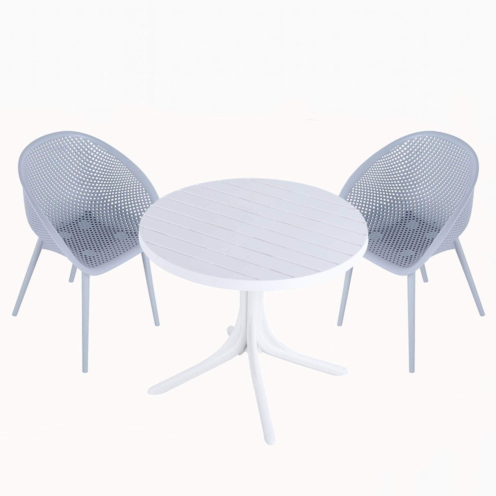 Summer - 2-Pack Light Blue Modern Lounge Chairs – Indoor/Outdoor All-Weather PP Plastic with 36 Inch Indoor/Outdoor Modern White Round PP Table image 7