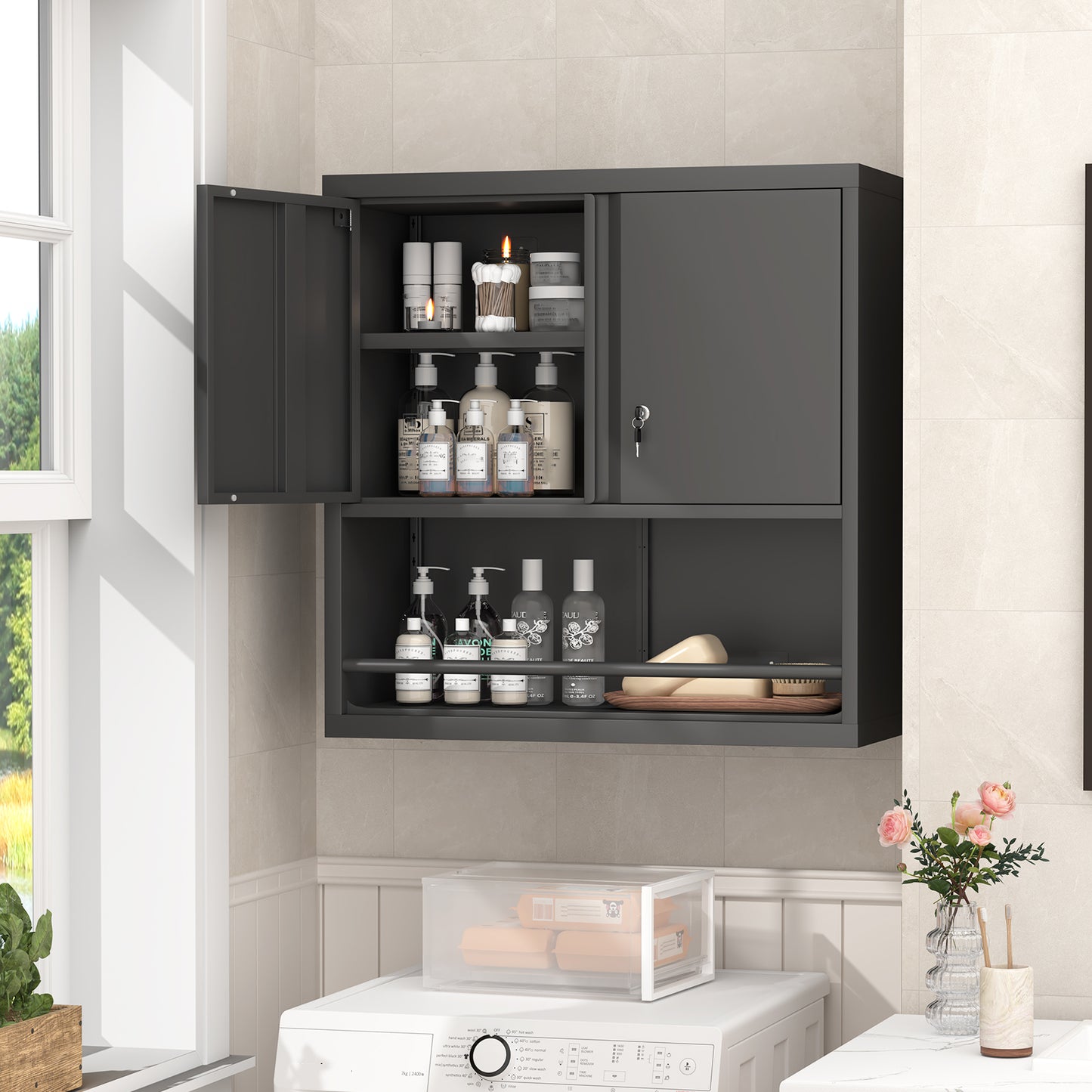 Metal Adjustable 2 Doors Metal Storage Cabinet Kitchen Pantry Cabinet With Adjustable Shelves Tall Steel Cabinet Locker For Kitchen, Living Room, Dining Room And Office image 2