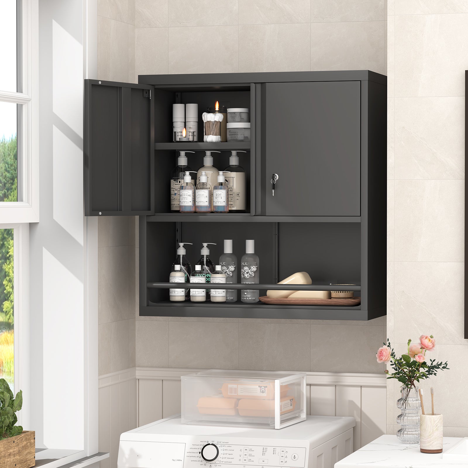 Metal Adjustable 2 Doors Metal Storage Cabinet Kitchen Pantry Cabinet With Adjustable Shelves Tall Steel Cabinet Locker For Kitchen, Living Room, Dining Room And Office image 2