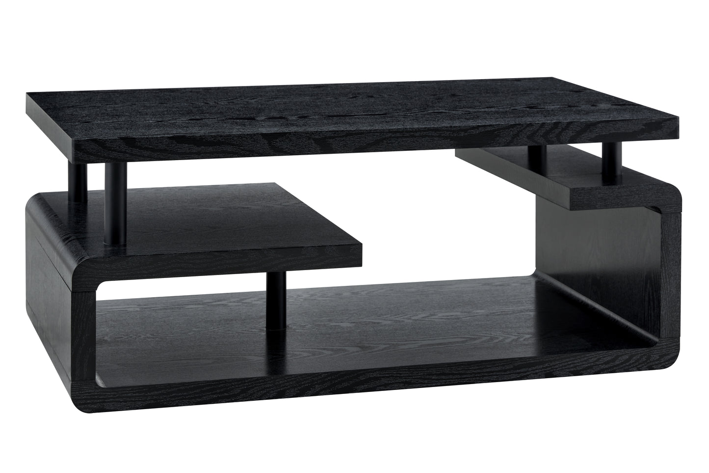 Three-Tier MDF Coffee Table with Black Wood Grain Finish, Modern Multi-Layer Storage Coffee Table Sturdy Frame for Living Room Office image 8
