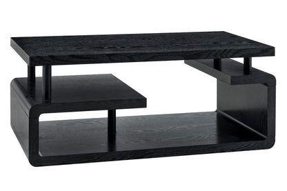 Three-Tier MDF Coffee Table with Black Wood Grain Finish, Modern Multi-Layer Storage Coffee Table Sturdy Frame for Living Room Office image 8