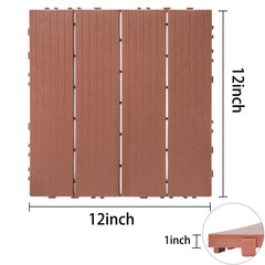 Plastic Interlocking Deck Tiles, 12.00"x12.00"(Pack of 44 ), Patio Flooring Outdoor Waterproof All Weather Use for Garden Poolside Front/Back Yard, Mahogany Colour