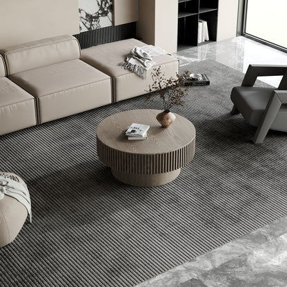31.5'' Round Coffee Table with Storage Solid Wood Veneered Modern Coffee Table Accent Tea Table for Living Room, Bedroom, Apartment or Office, Grey image 3