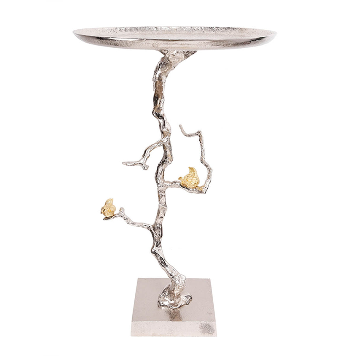 16.9x16.9x28" Round Aluminum Side Table with Silver Branch Design and Gold Bird Accents image 2