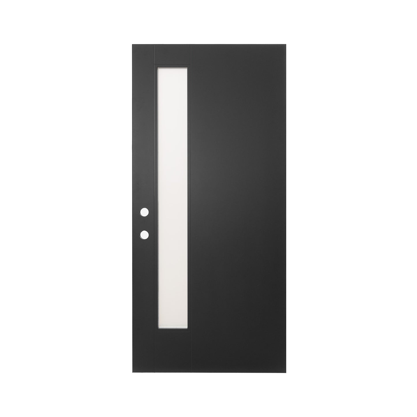 36"x80" Fiberglass Front Door with White 4-9/16" PVC Frame,Right-Hand Inswing Exterior Door with Brickmould,Contemporary minimalist smooth skin with frosted glass for Home Entrance, Black image 5