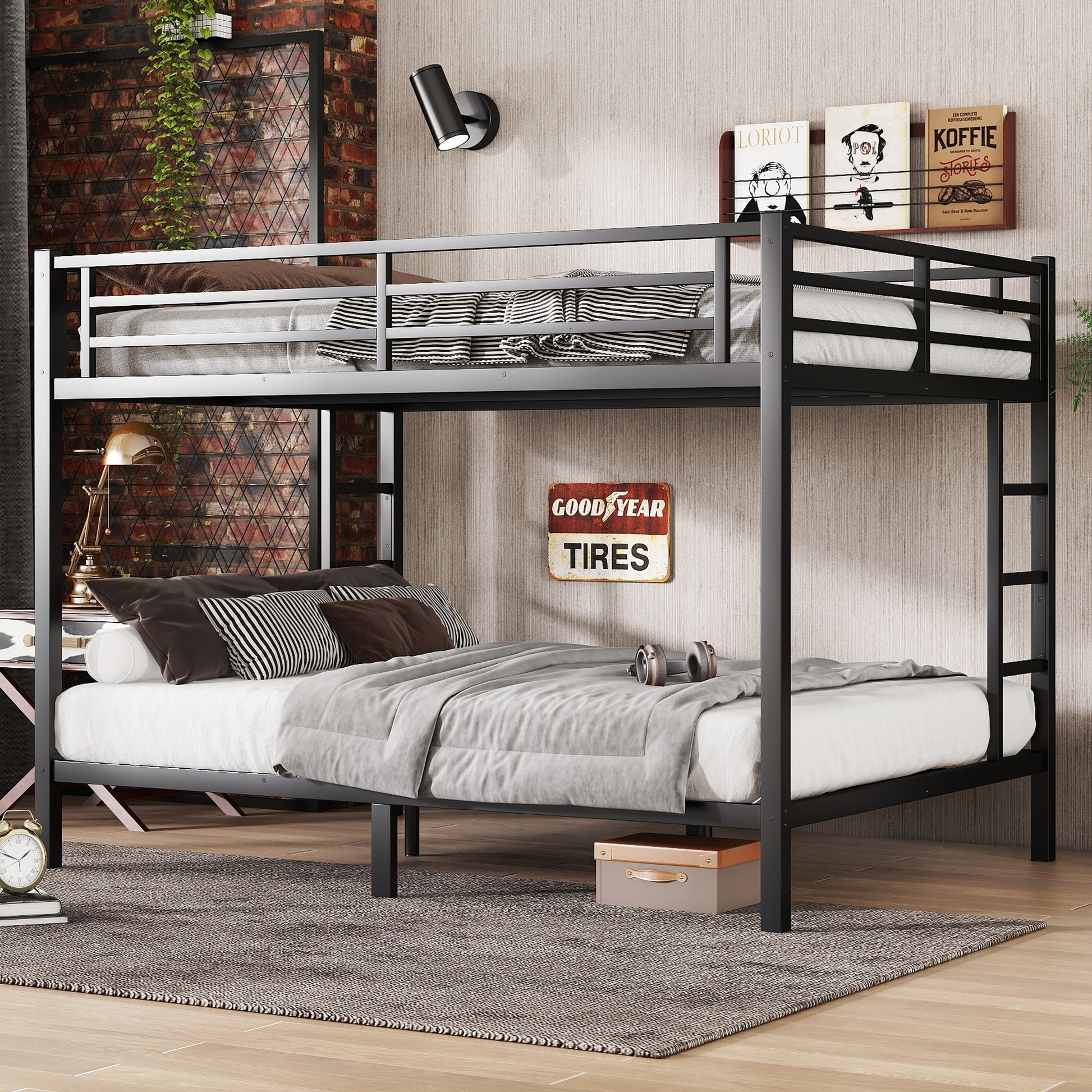 Metal Queen over Queen Bunk Bed for Teens and Adults,Space-Saving/Noise Reduced/No Box Spring Needed, Black image 1