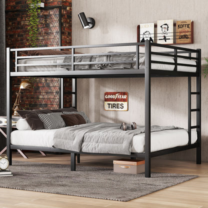 Metal Queen over Queen Bunk Bed for Teens and Adults,Space-Saving/Noise Reduced/No Box Spring Needed, Black image 1