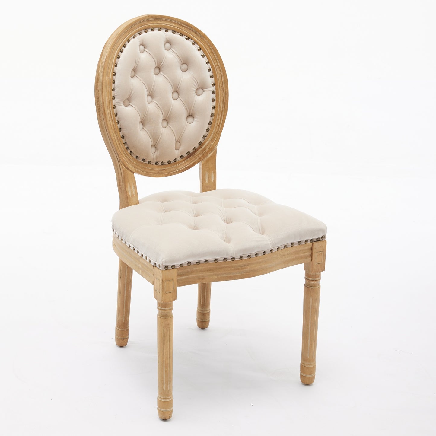 French Style Solid Wood Frame Antique Painting,Hand-pulled buckle decoration Velvet artificial leather Dining Chair with Nailhead Trim,Wood Legs,Steel Spring inner,Set of 2,Beige,SW1739BG image 5