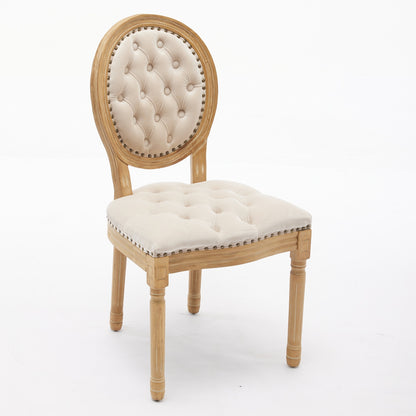 French Style Solid Wood Frame Antique Painting,Hand-pulled buckle decoration Velvet artificial leather Dining Chair with Nailhead Trim,Wood Legs,Steel Spring inner,Set of 2,Beige,SW1739BG image 5